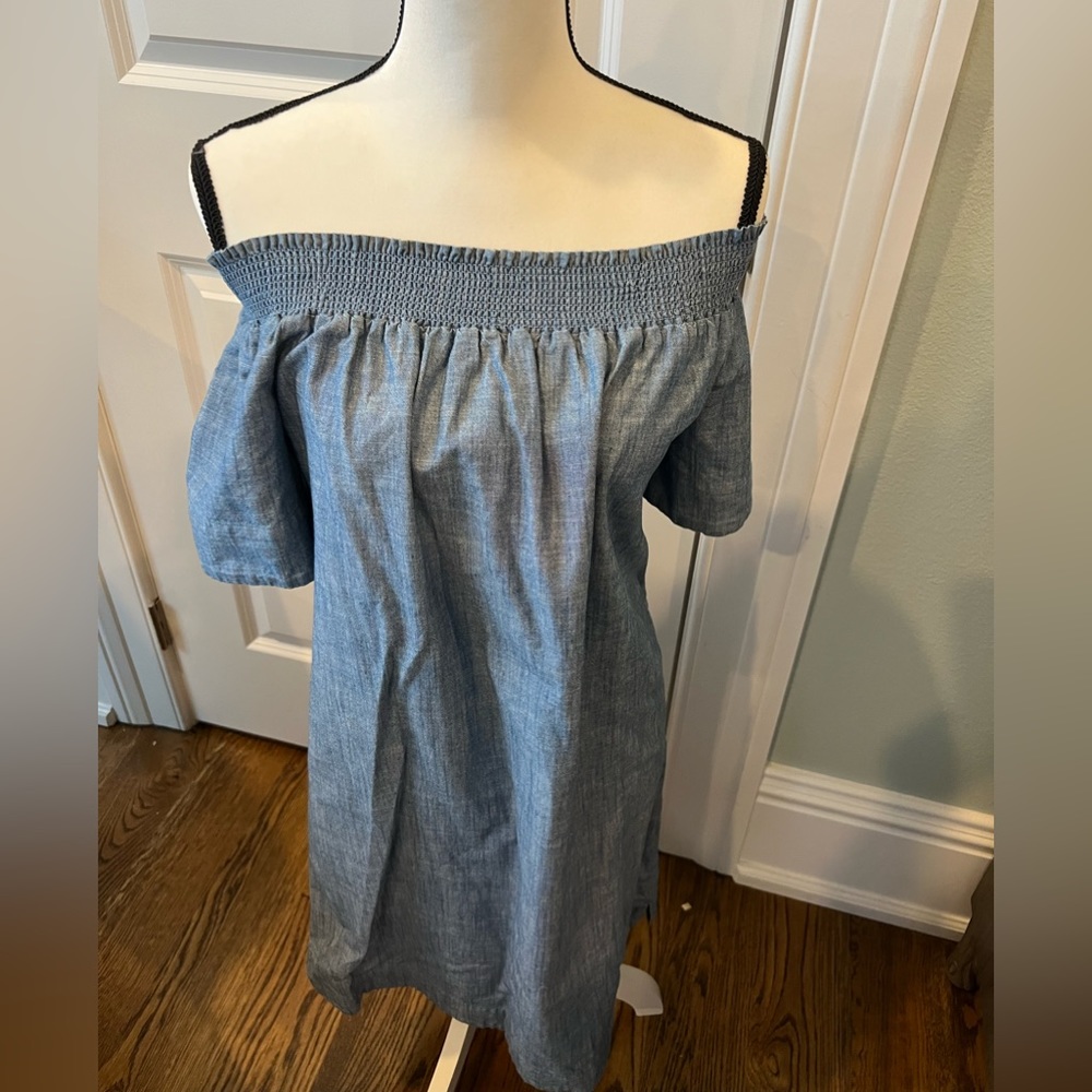 J Crew light denim color dress (off the shoulder or on shoulder)